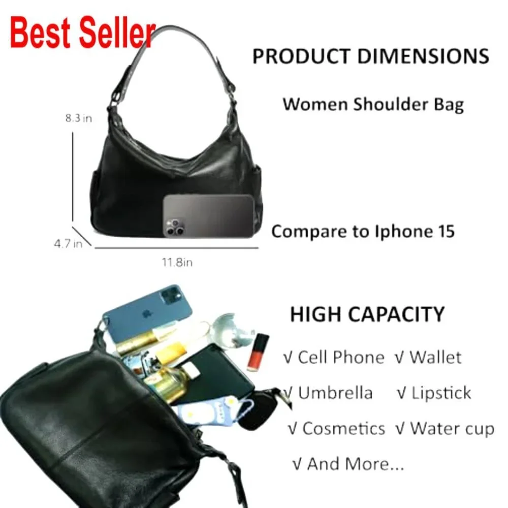 Genuine Leather Hobo Bag with Adjustable Straps